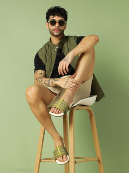 Chupps - Men Track Flexible Comfort Sliders - Olive Off White