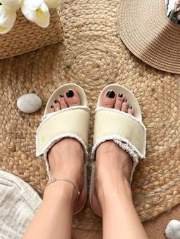 NoStrain - Women Beige Women Brown Canvas Sugar Sliders