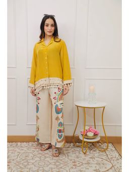 Shop Begum - Aamras Pure Crepe Shirt and Palazzo-Mustard