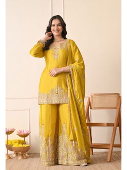 Shop Begum - Afsaana Kurti and Palazzo with Dupatta-Mustard