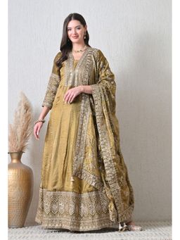Shop Begum - Crystal Anarkali Kurta and Dupatta-Olive