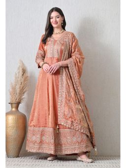 Shop Begum - Crystal Anarkali Kurta and Dupatta-Peach