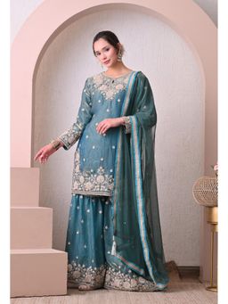 Shop Begum - Jashn-e-adaa-Peacock Kurti and Sharara with Dupatta-Green