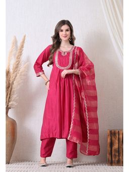 Shop Begum - Rang - E - Sindoor - Pure mul chanderi Kurta and Pant with Dupatta-Pink