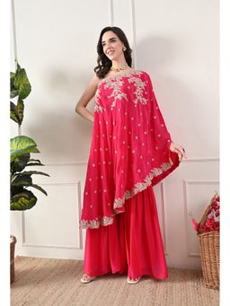 Shop Begum - Reva Pure Georgette Kaftan and Palazzo-Pink