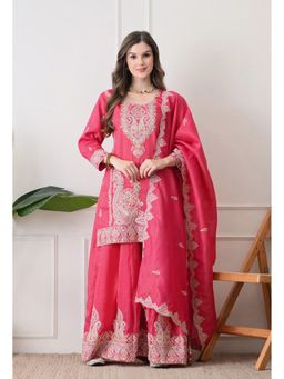 Shop Begum - Royal Flame Kurta and Palazzo with Dupatta-Pink