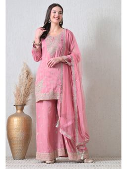 Shop Begum - Sona-e-adaab Kurti and Palazzo with Dupatta-Pink