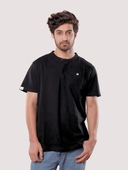roar for good - Organic Cotton Henley Short Sleeve T-Shirt - Black
