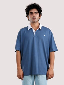 roar for good - Organic Cotton Polo T-Shirt With Twill Collar - Blue