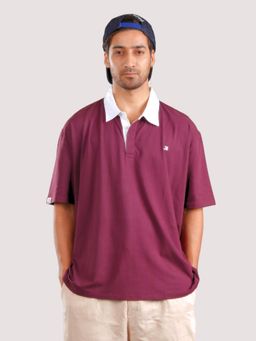 roar for good - Organic Cotton Polo T-Shirt With Twill Collar - Maroon