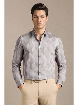 Louis Philippe - Men Grey Cotton Blend Full Sleeves Shirt