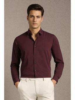 Louis Philippe - Men Maroon Bambo Blend Full Sleeves Shirt