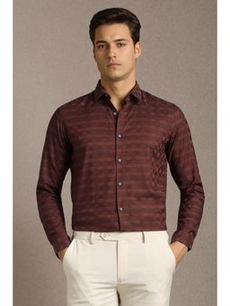 Louis Philippe - Men Maroon Cotton Blend Full Sleeves Shirt
