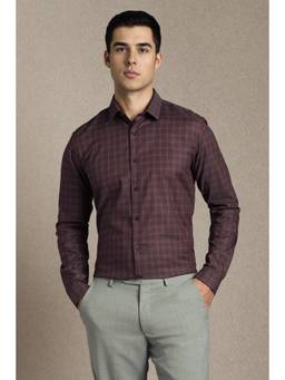 Louis Philippe - Men Maroon Cotton Blend Full Sleeves Shirt