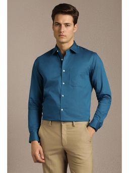 Louis Philippe - Men Teal Cotton Full Sleeves Shirt