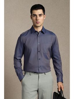 Louis Philippe - Men Navy Blue Cotton Full Sleeves Shirt