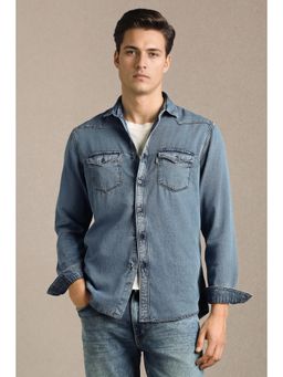 Louis Philippe - Men Blue Cotton Full Sleeves Shirt