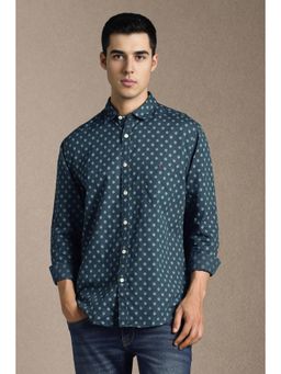 Louis Philippe - Men Navy Blue Cotton Blend Full Sleeves Shirt