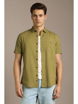 Louis Philippe - Men Olive Cotton Half Sleeves Shirt