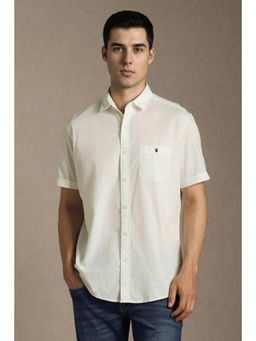 Louis Philippe - Men Off White Cotton Half Sleeves Shirt