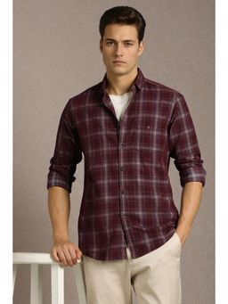 Louis Philippe - Men Maroon Cotton Full Sleeves Shirt