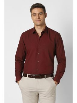Peter England - Men Maroon Cotton Full Sleeves Shirt