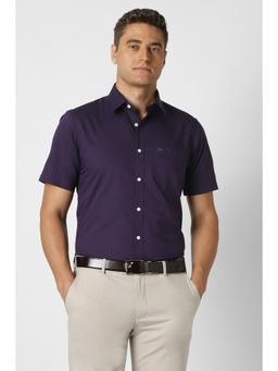 Peter England - Men Purple Cotton Blend Half Sleeves Shirt