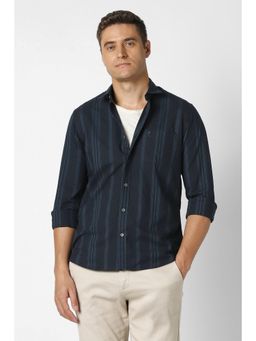 Peter England - Men Navy Blue Cotton Full Sleeves Shirt