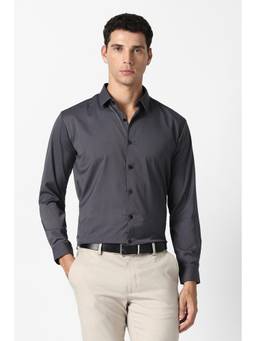 Van Heusen - Men Grey Polyester Blend Full Sleeves Shirt