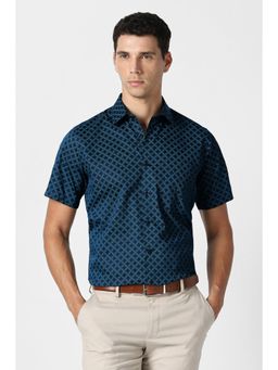 Van Heusen - Men Navy Blue Cotton Half Sleeves Shirt