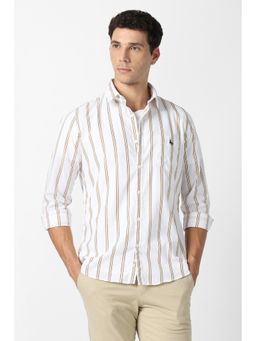 Van Heusen - Men White Cotton Blend Full Sleeves Shirt
