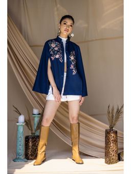 NEIZA - Sky Blue with Navy and Pink Embroidery Cape