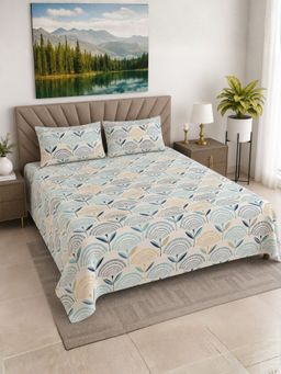 Florida - Polycotton Floral Print Double Bedsheet with 2 Pillow Cover
