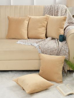 Florida - Geometric Quilted Velvet Cushion Cover - Cream (Pack of 5)