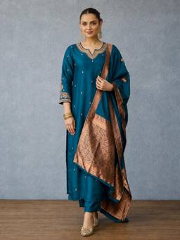 Gahan - Womens Silk Blend Zari Work Woven Design Kurta with Pant & Dupatta