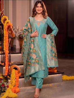 Gahan - Womens Sky Parampara Embroidered Kurta with Pant & Dupatta
