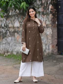 Gahan - Womens Brown Rayon Blend Printed Straight Kurta with Palazzo