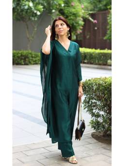 Gahan - Womens Green Polyester Solid Kaftan Kurta with Pant