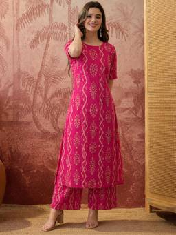 Gahan - Womens Pink Rayon Blend Printed A-Line Kurta with Palazzo
