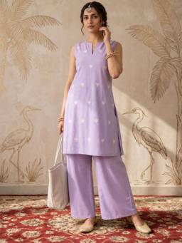 Gahan - Womens Lavender Embroidered Straight Kurta with Palazzo