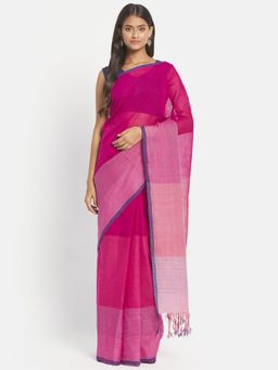 Fabindia - Pink Cotton Hand Woven Saree without Blouse