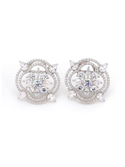 Ornate Jewels - 925 Sterling Silver American Diamond Flower Stud Earrings for Women Girls One Size