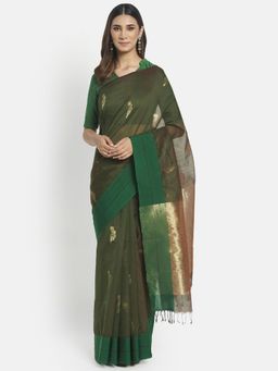 Fabindia - Green Cotton Silk Woven Saree without Blouse