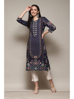 Biba - Doby Navy Blue Printed Kurta
