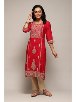 Biba - Polyester Pink Embroidery Kurta