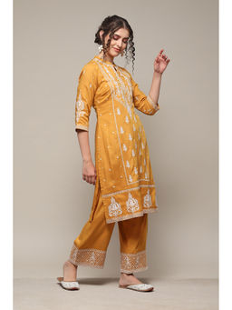 Biba - Rayon Mustard Embroidery Kurta (Set of 2)