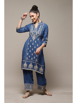 Biba - Rayon Blue Embroidery Kurta (Set of 2)