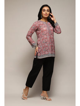 Biba - Polyester Rose Pink Floral Kurta