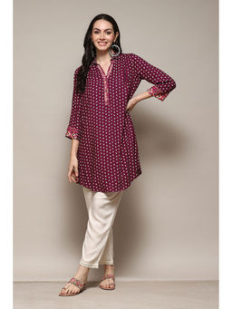 Biba - Rayon Wine Printed Kurti