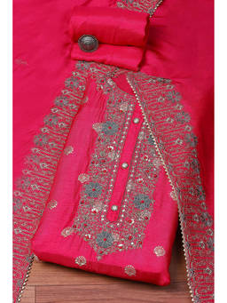 Biba - Dark Pink Banarasi Silk Embroidered Unstitched Suit (Set of 3)